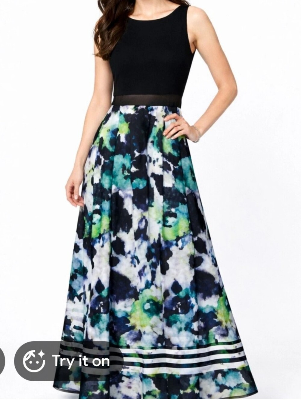 Betsy & Adam Black Floral Maxi Dress Women’s US 10
